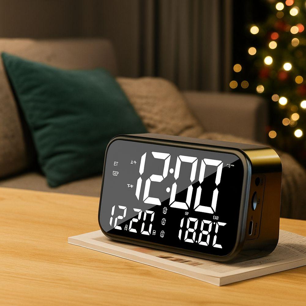Large Digital Alarm Clock Rechargeable Bluetooth Speaker Smart LED Display Clock  Bedroom