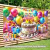 2D Happy Birthday Backdrop Colorful Cake Balloon Photography Background