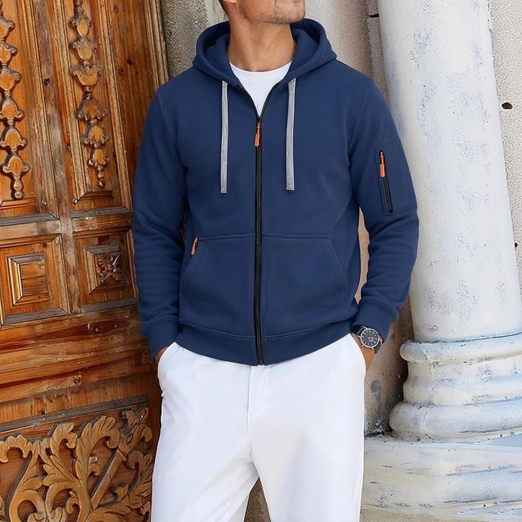 Men's Hooded Zip-Up Jacket Casual Athletic for Fall and Winter