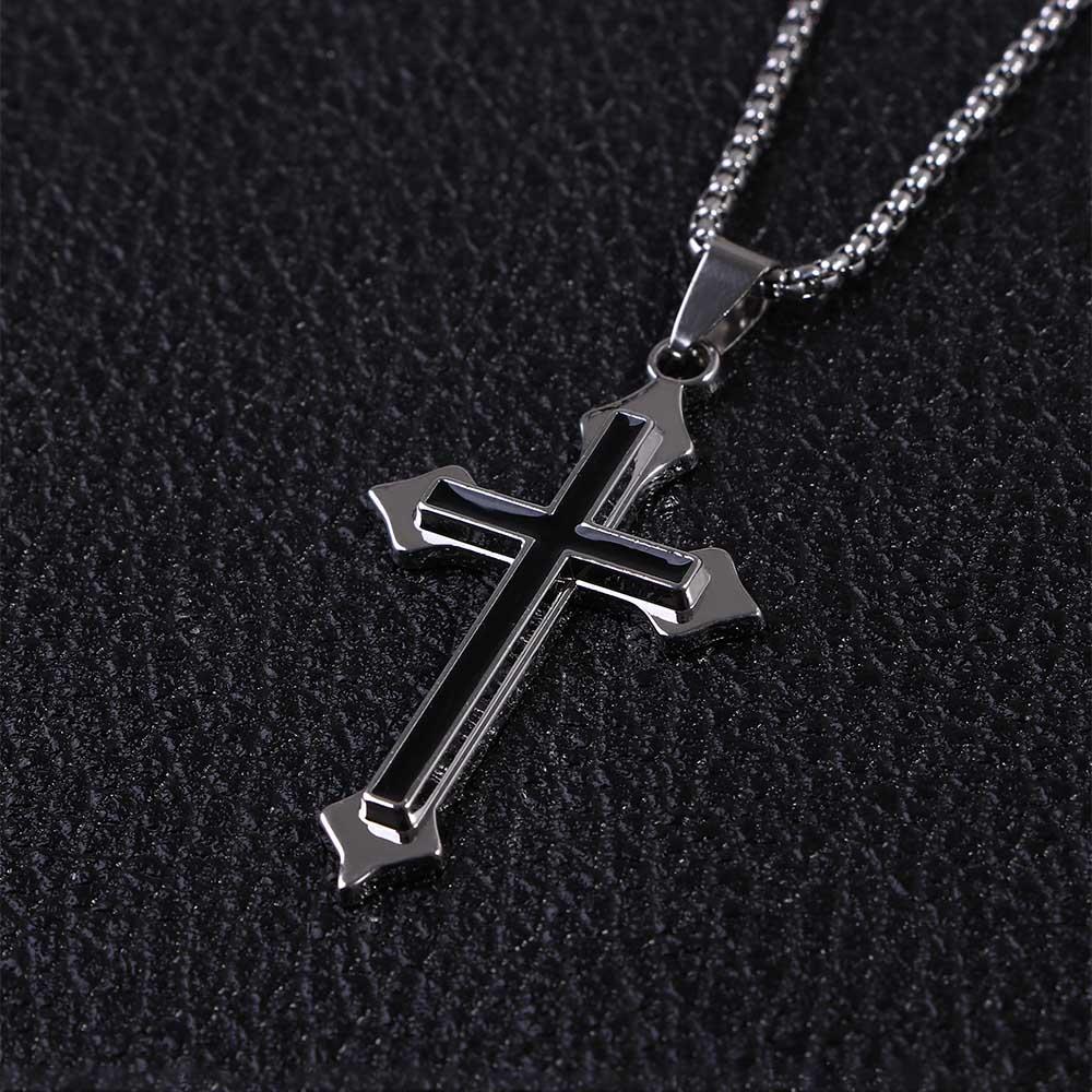 Black Hollow Minimalism Street Style Cross Pendants Cross Necklaces Clavicle Chains Men Necklaces