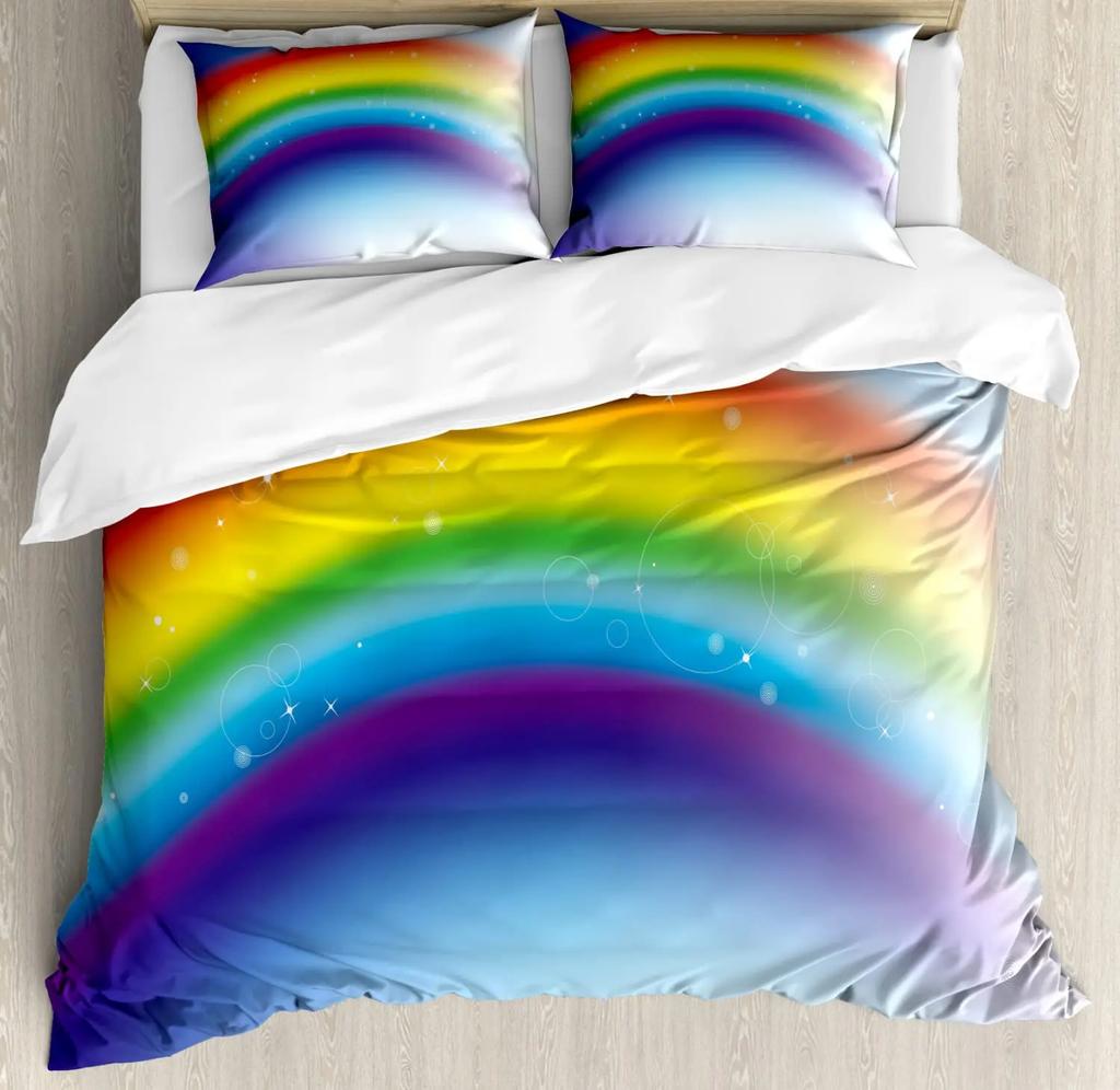 Rainbow Duvet Cover Set,Colorful Abstract Geometric Pattern with Triangle Polygon and Other Shapes Rainbow Bedding Set King Size