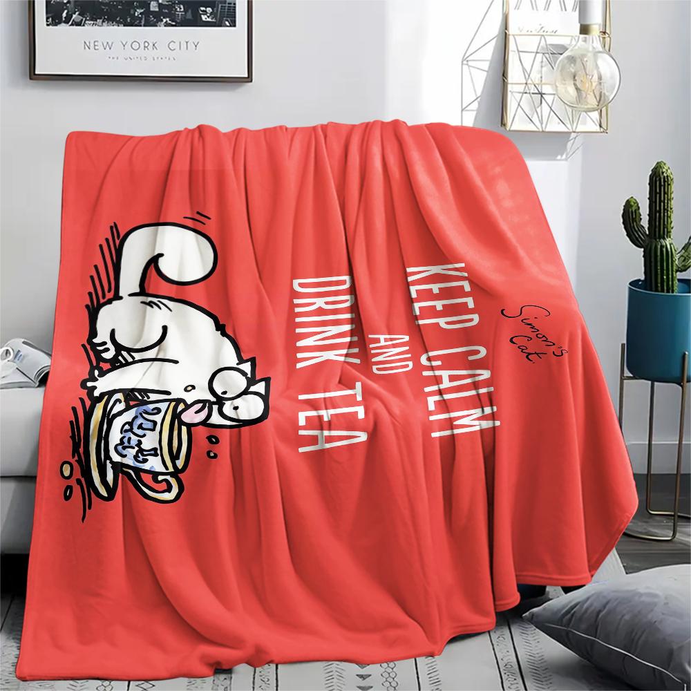 1Pc Simon‘s Cat Print Flannel Blanket, High Quality Comfortable for All Seasons, Home Decor, Warmth and Comfort, Perfect for Christmas GiftS