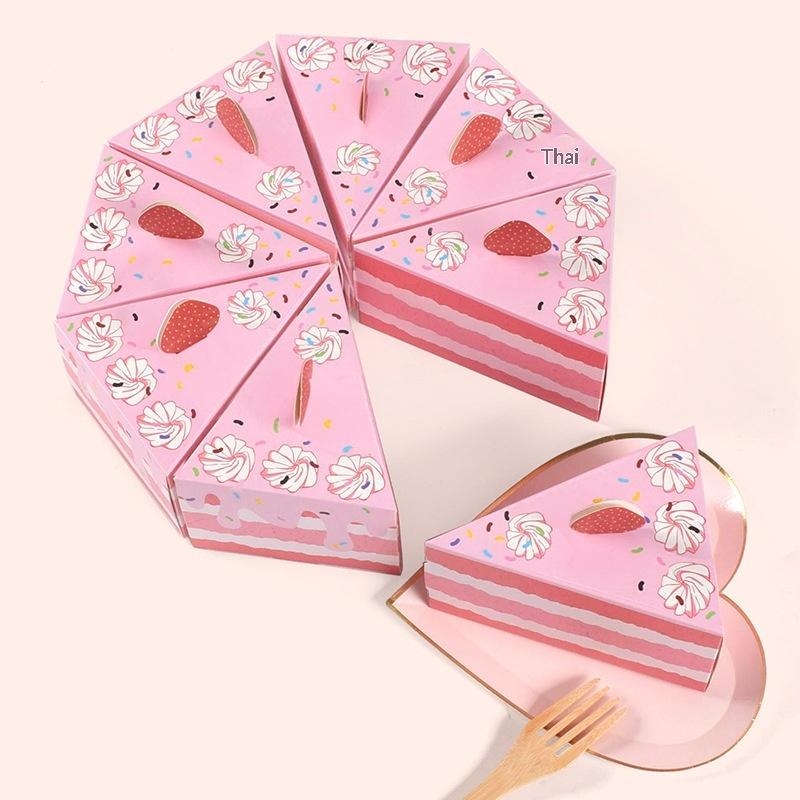 

8Pcs Triangular Cake Shaped Paper Gift Box Cookie Candy Baby Shower Favors Treat Kids Birthday Party Dessert Packaging Boxes A2