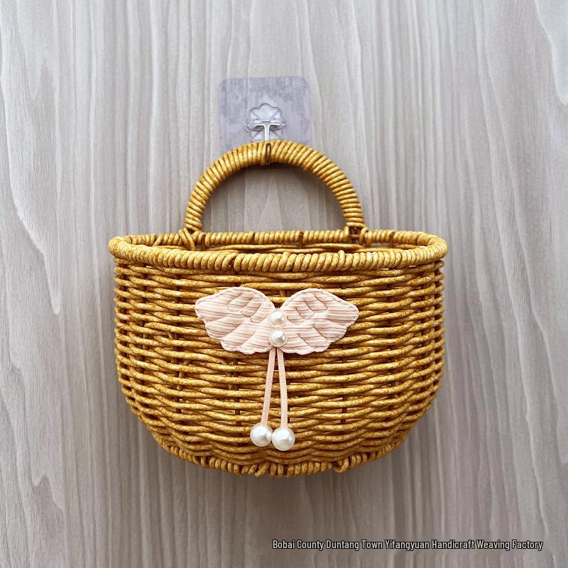 Wall-Mounted Rattan-Style Storage Rack for Kitchen & Bathroom