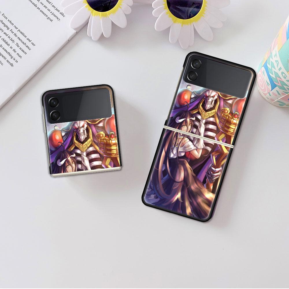 Case For Samsung Galaxy Z Flip 3 5G Black Hard Luxury ZFlip Phone Cover Fall Prevention Fashion PC Shell Overlord Skull Anime