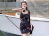 Low-Neck Off-Shoulder Slim-Fit Printed Camisole Dress, Waist-Cinching, Hip-Hugging, Summer Style for Women