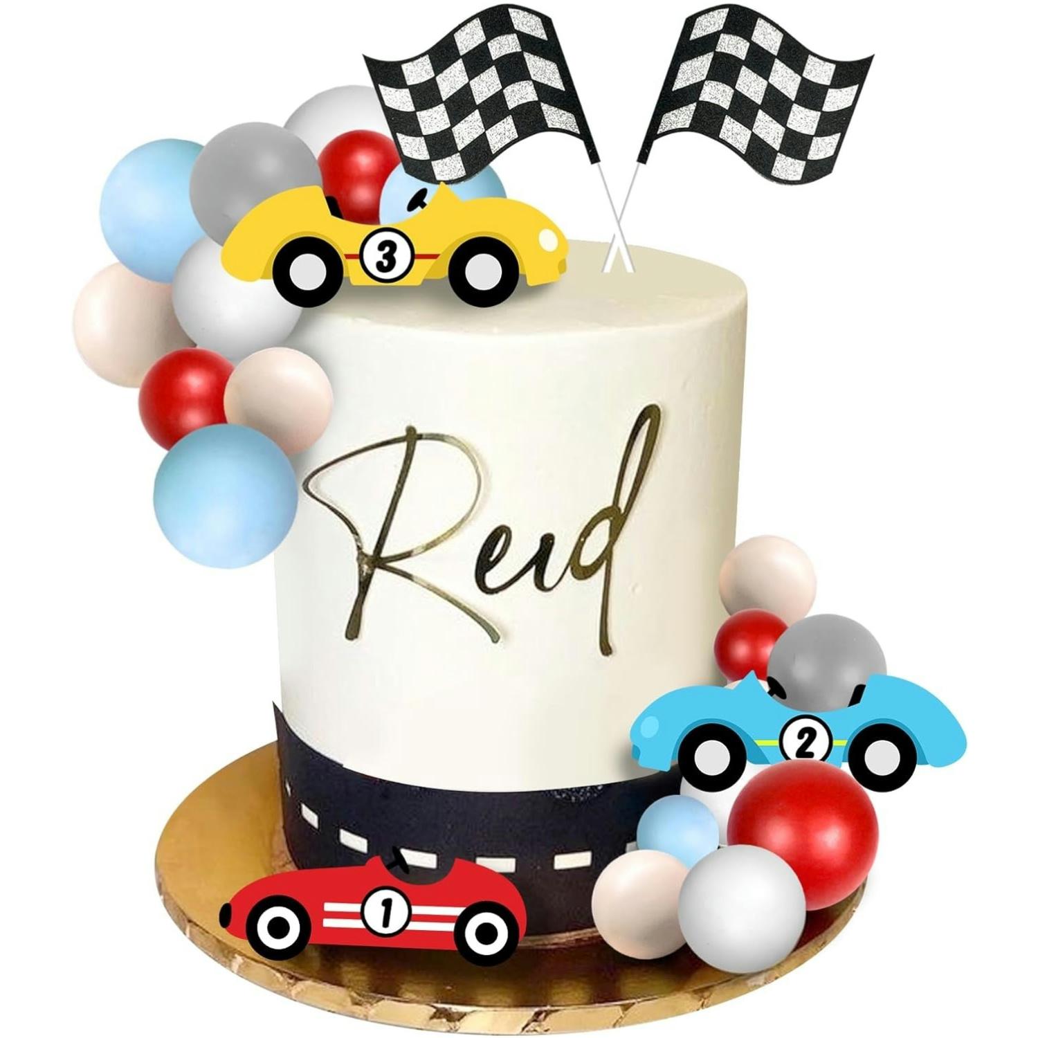 

25 PCS Racing Cake Toppers Race Car Birthday Cake Decorations for Racing Car Checkered Flag Birthday Anniversary Party Deco