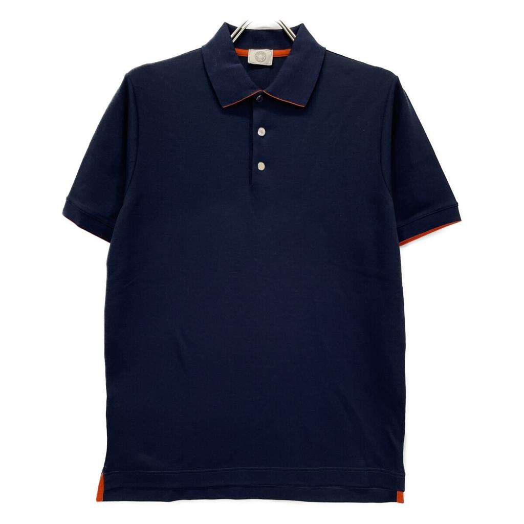 HERMES Navy Serie Short Sleeve Polo Shirt tops M Navy redUsed