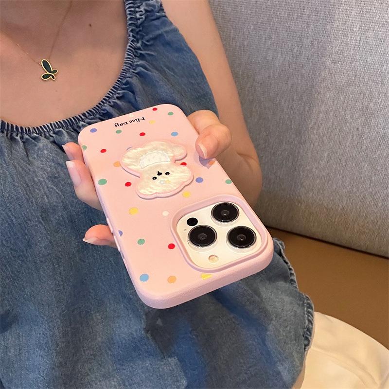 

Cute Polka Dot Cat Puppy Suitable for IPhone15ProMax Apple Phone Case Girl Apple 16Pro
