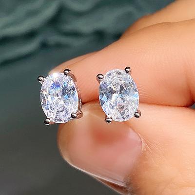 Neue ovale Zirkonia-Ohrstecker für Frauen, weiß/rosa/gelb, CZ, minimalistisches Geschenk, schlichte, elegante Ohrringe, trendiger Schmuck