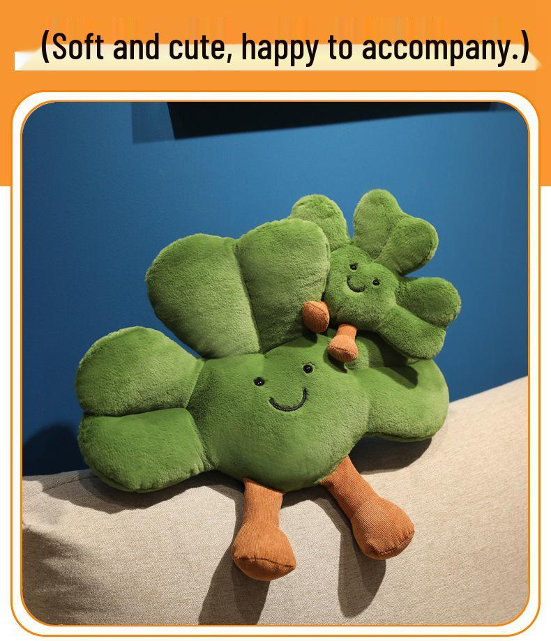 Three-Leaf Clover Plush Doll - Cute Green Cartoon Luck Blessing Desk Companion