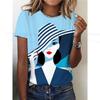 Summer Round Neck 3D Lady Face Graphic Print Top Fashionable Casual Short Sleeved Women's T-shirts