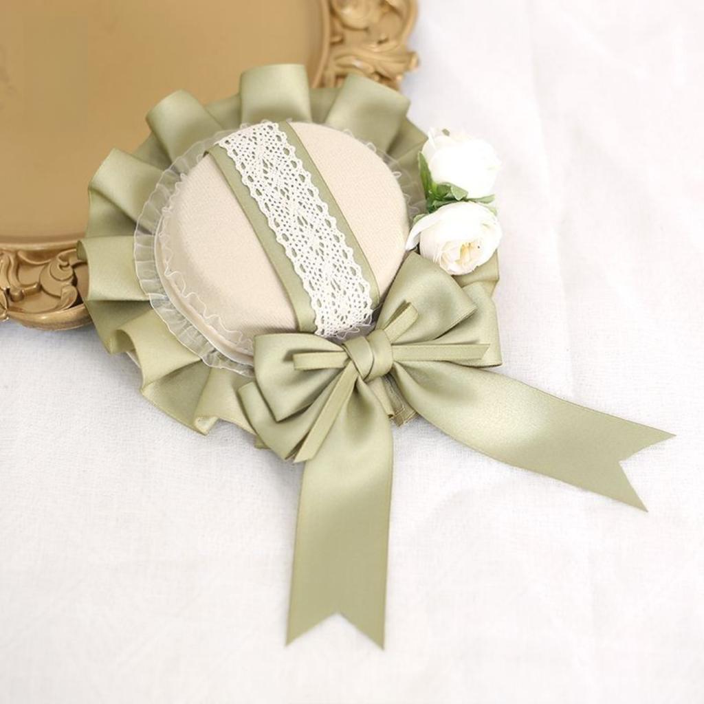 Olive Green Lolita Accessories Set - Satin Bow, Lace & Pearl Hairband, Wrist Cuffs, Hair Clips For Vintage Sweet Lolita Style