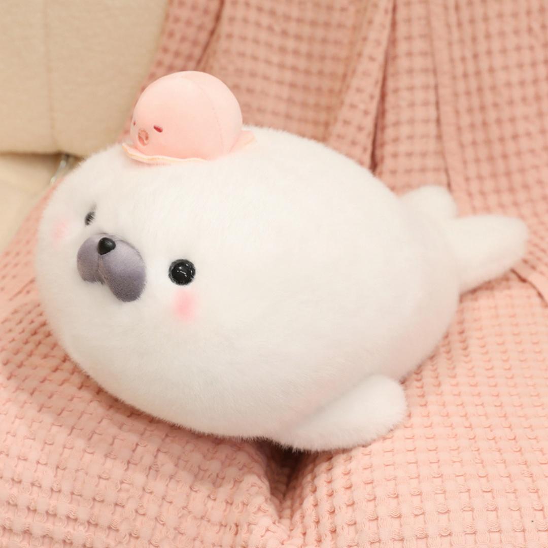 Mignon Bubble Seal Peluche Animal en Peluche avec Chapeau Poulpe Doux Kawaii Animal Marin Oreiller Pour Enfants Cadeau d'Anniversaire Décoration de Maison white