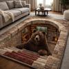 2D Illusion Bear Cave Area Rug Grizzly Bear Hole Floor Mat for Living Room Bedroom Anti-Slip Carpet for Animal Lover Home Decor