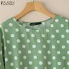 ZANZEA Women Casual Round Neck 3/4 Sleeve Loose Polka Dot Print Blouse