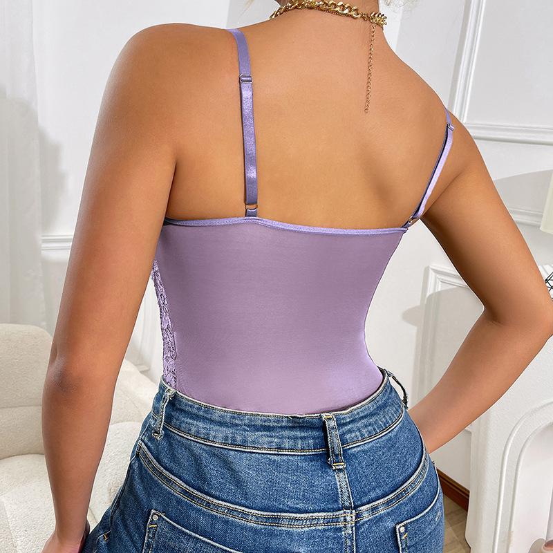 European & American Multi-Color Lace Patchwork Sexy Bodysuit - Slim Fit See-Through Suspender