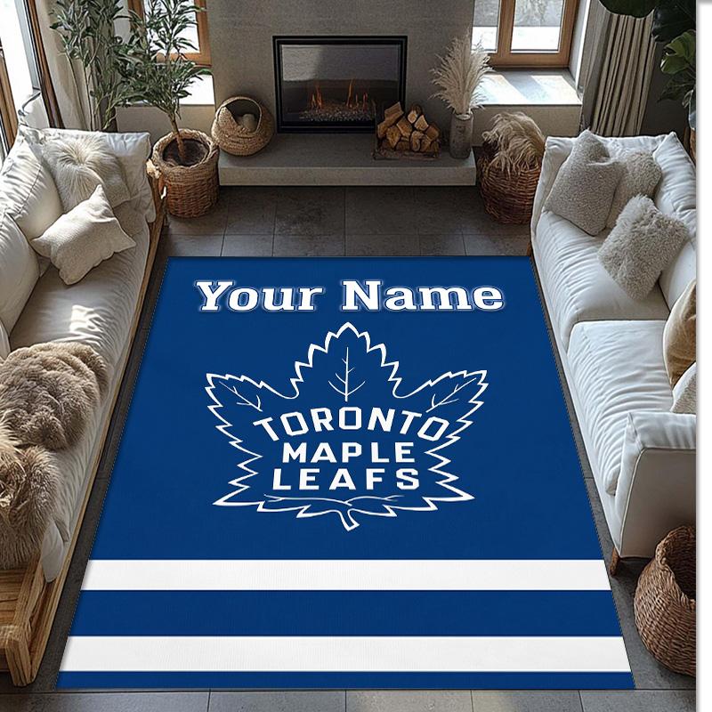 Toronto Maple Leafs Crystal Velvet Rug, Custom Name Text Personalized Non‑Slip Floor Mat for Home Decor Gift