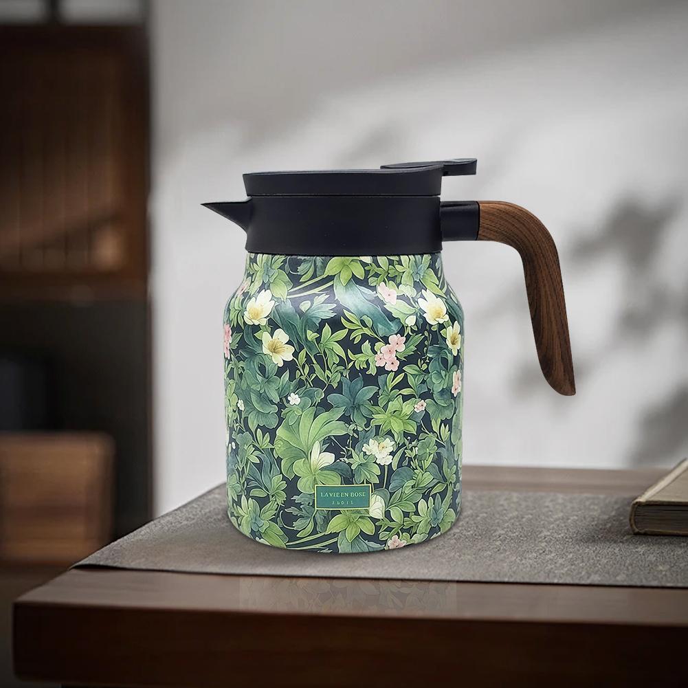 1000ml Floral Pattern Teapot Stainless Steel Vintage Floral Tea Kettle Built-in Infuser Mini Hot Coffee Pot for Hot Drinks