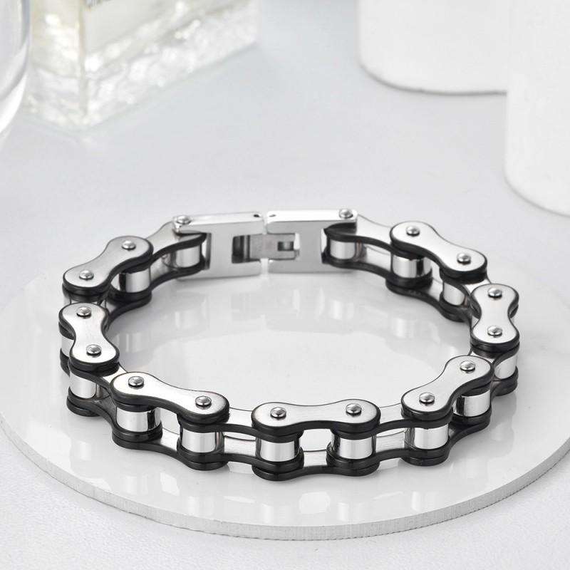 Braccialetto da Ciclismo in Acciaio Inossidabile Uomo Stile Punk Maglie a Catena Geometriche Accessorio Biker Lunghezza 21cm