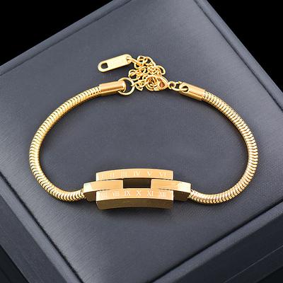 Titanium Titanium Steel Roman Digital Hollow Square Bracelet