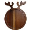 Wooden Serving Platter with Antler Handles Christmas Reindeer Decorative Plate Organizer Wood Food Tray for Snack Fruit