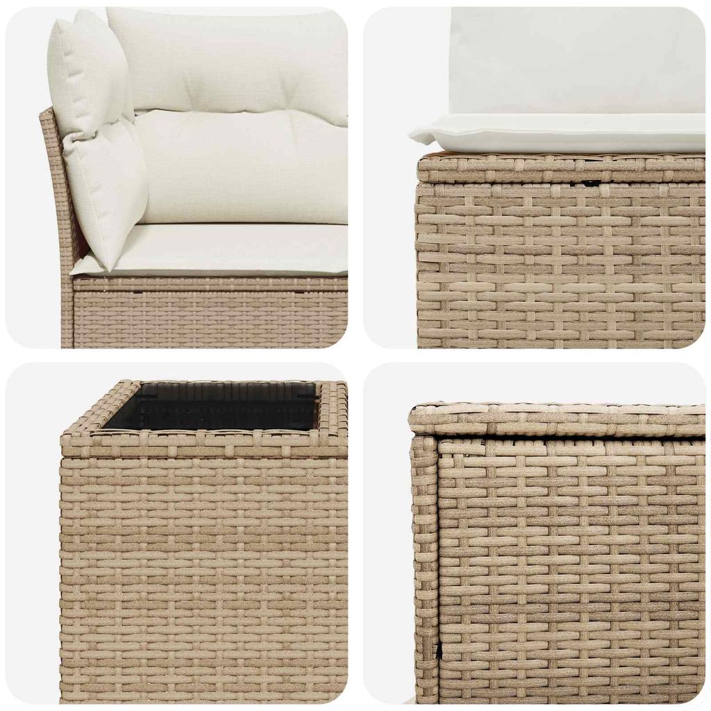 Sofa Set 6 pcs Beige and Cream White Poly Rattan and Steel