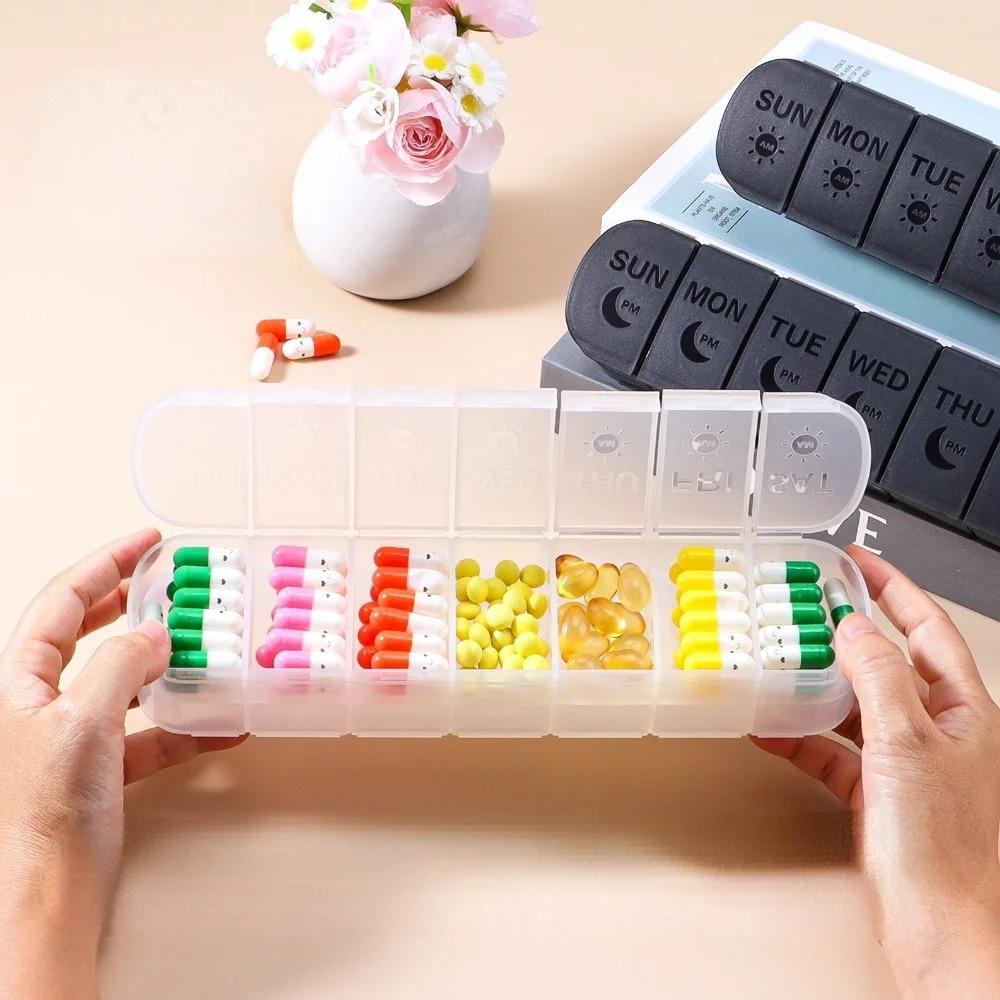 New Premuim Weekly Portable Pill Box Case Storage Organizer Container 7 Days Twice A Day 14 Grids for Vitamin Medicine Fish Oils