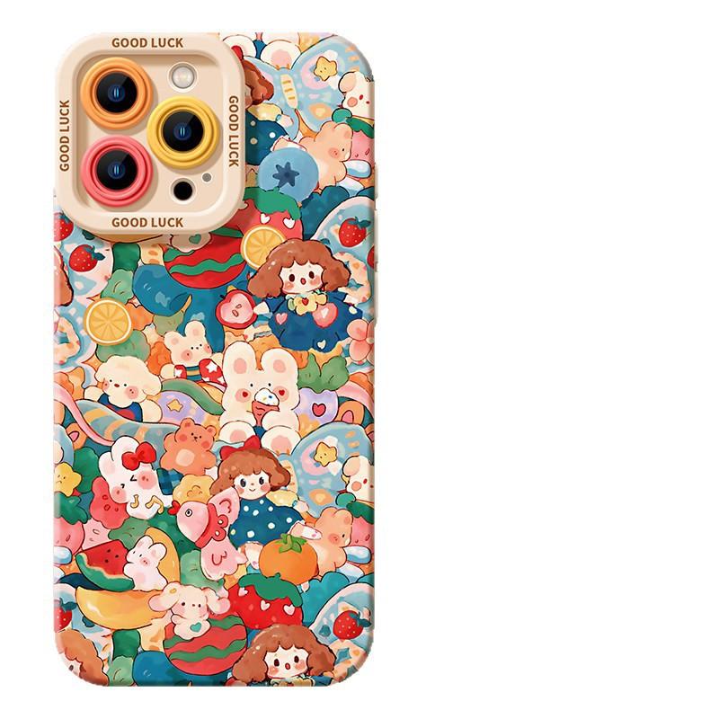 Full screen rabbit is suitable for Apple 17 cartoon 16promax silicone 15 soft 14 lanyard 13 female 12 anti-drop mobile phone case