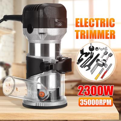 2300W 40000rpm Electric Trimmer Handheld Wood Trimmer Woodworking Engraving Slotting Palm Router Laminate Trimming Machine Kit