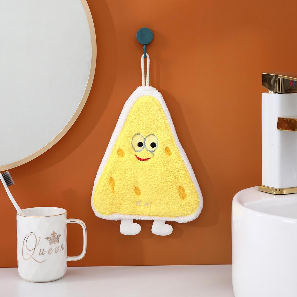Cartoon Cheese Design Coral Fleece Hand Towel - Absorbent & Thick for Bathroom/Kitchen