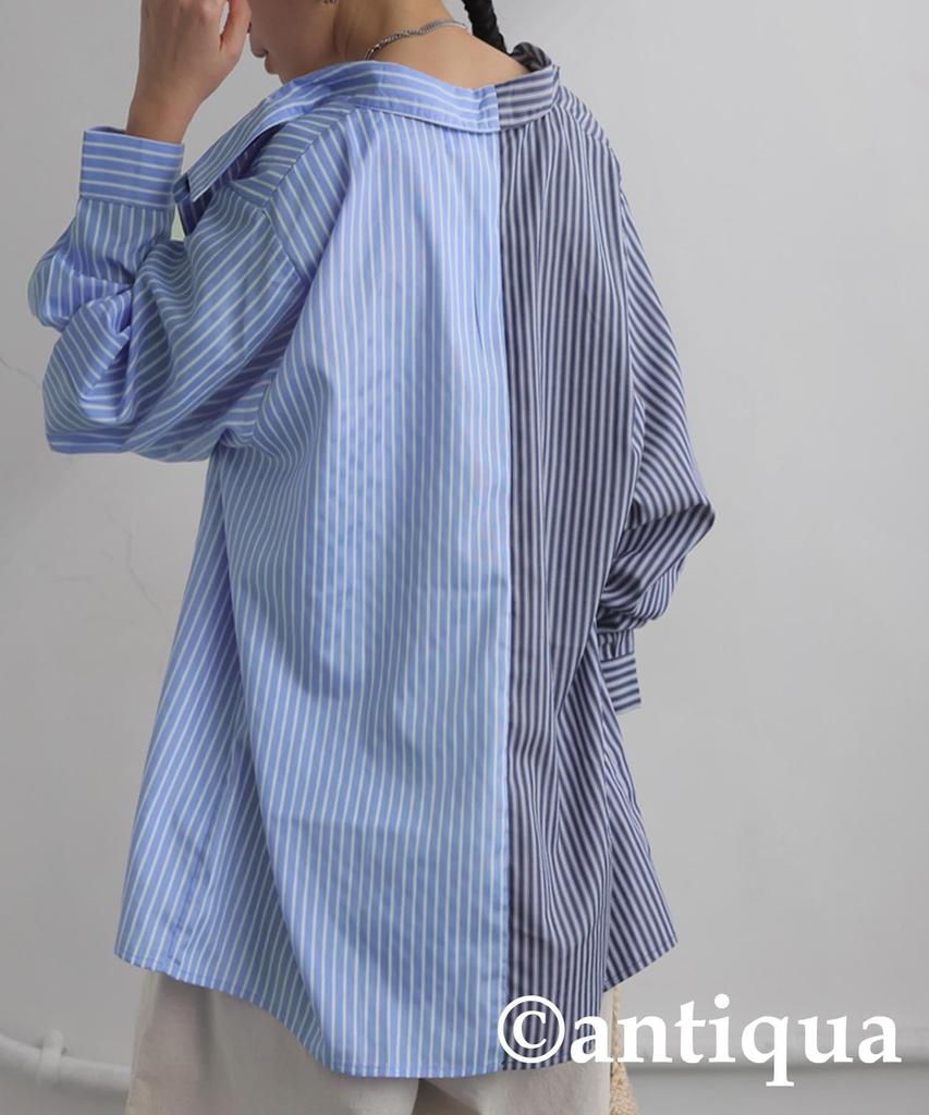 Antiqua Asymmetric Striped Long One Size Blue Women's Shirt, Sleeve, PK-01299, 32,