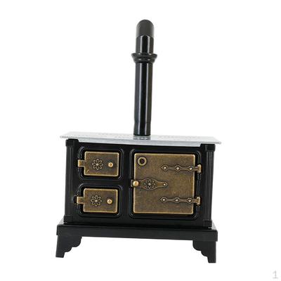 1/12 Puppenhaus Metallofen mit langem Schornstein, Puppenhaus Miniaturmöbel Küchendekoration