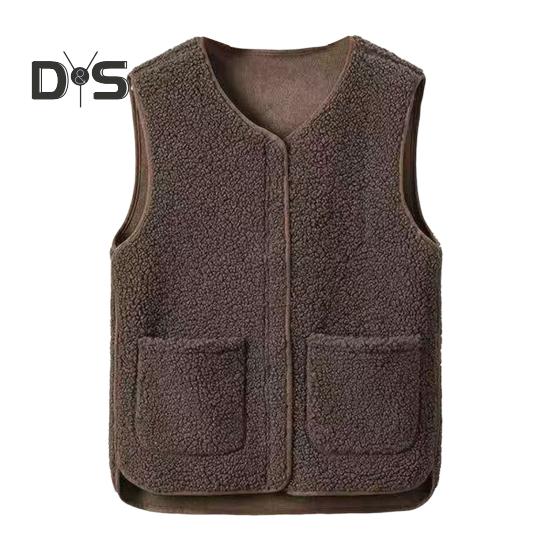 

Женская жилетка с двумя карманами, застегивающаяся на молнию флисовая безрукавка, кардиган большого размера, свободный жилет с круглым вырезом, повседневный жилет для школы, путешествий, пальто 2XL темный кофе