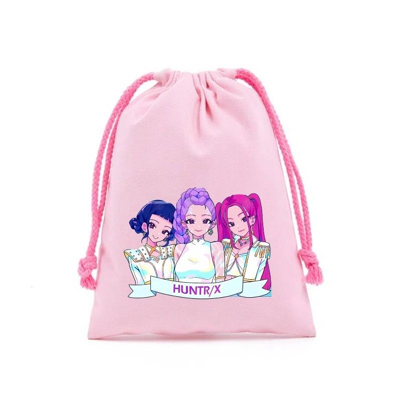 KPop Demon Hunters Storage Drawstring Bag Music Cartoon Party Cookies Candy Package Kids Gift Bags Print Cotton Key Pouch