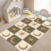 Vintage Moon and Star Checkerboard Pattern Carpet Mat Rug Retro Game Style Soft Floor Mat for Kids Room Bedroom Home Decoration