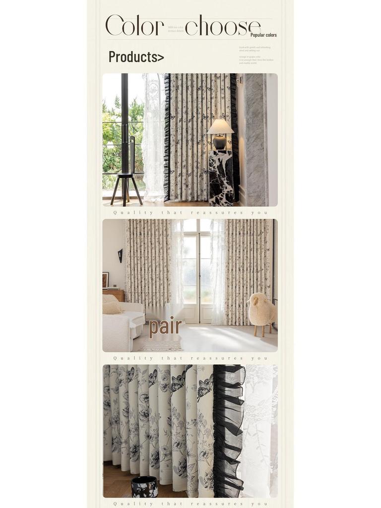 Blackout Lace Curtains with Warm Girly Digital Prints for Living Room and Bedroom