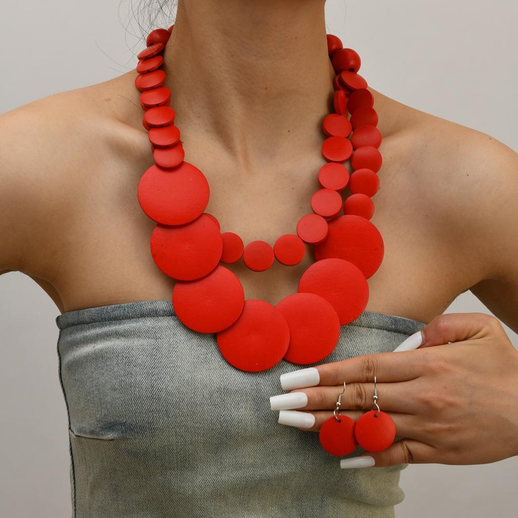 Geometric Size Woodchip Beaded Multilayer Necklace Sweater Chain Bohemian Ethnic Style African Necklace
