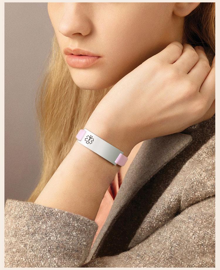 Braccialetto ID di Allerta Medica di Emergenza per Donne, Braccialetti in Vera Pelle con Incisione Gratuita, Gioielli Sportivi Personalizzabili per Diabetici