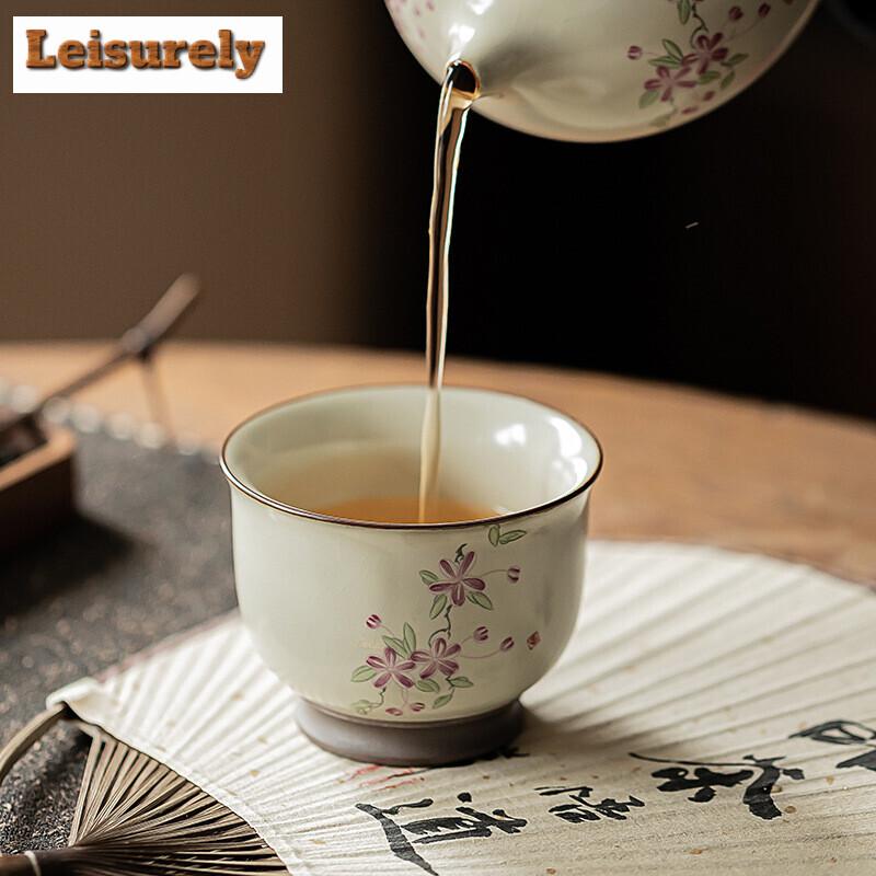 110 ml Imitation Song Ru Kiln Keramik-Teetasse mit Pfirsichzweig, Ruyi-Tasse, einzelne Teeschale für den Haushalt, persönlicher Becher, Chazhan, chinesisches Teeservice