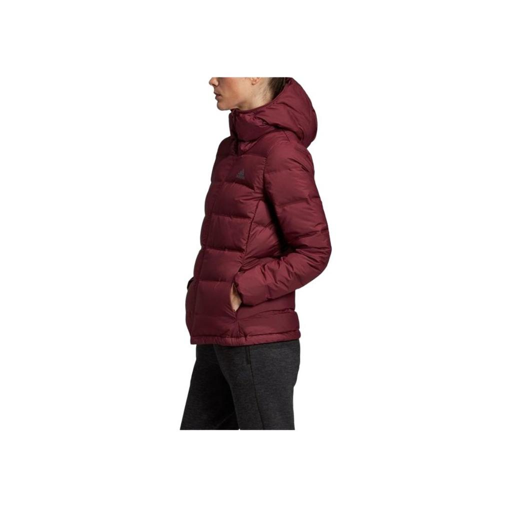 Adidas Solid Color Casual Zip-Up Hooded Long Sleeve Lightweight Warm Down Jacket Women Outerwear Dark-Purple DZ1495