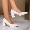 Fashion Fashion Office Formal Dress Shoes Plus Size Elegant Pointed Toe Solid Black Pu Pumps Women 2025 White Square Medium Heel Pumps