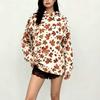 Women Autumn Winter Loose Fit Maple Print Hooded Sweatshirt