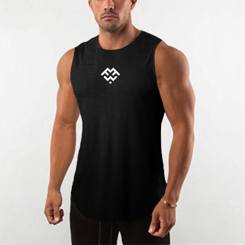 Muscleguys Men's Gym Clothes Bodybuilding TankTop Summer Fitness Sleeveless T-shirt Professional Bodybuilding Vest Mesh Breathable Singlet