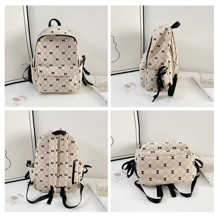 Schoolbag School Bag Female Junior High School College Student Corduroy Backpack Girl Solid Color Printed Velvet Backpack Storage