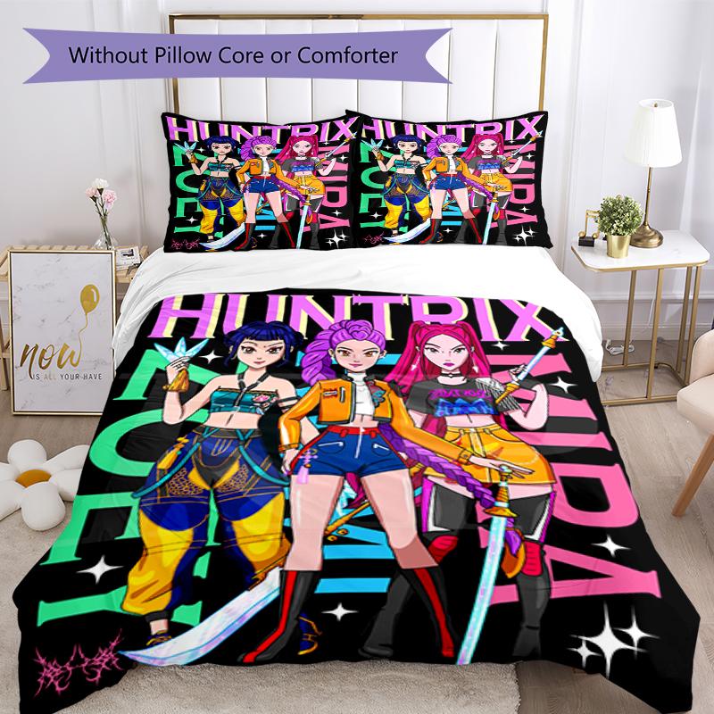 3pcs KPop Demon Hunters Bedding Set Duvet Cover Closure Includes 1 Duvet Cover & 2 Pillowcases, Soft and Comfortable for All Seasons.