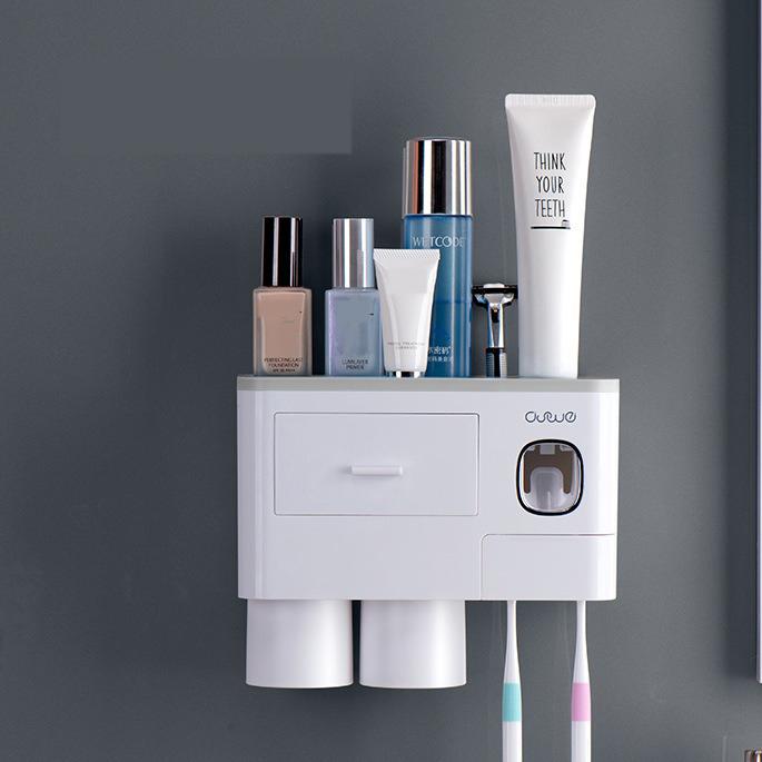 Toothbrush Holders Bathroom Decor with Toothpaste Dispenser, 2/3/4 Cups Toothbrush Holder Wall Mounted Bathroom Accessories