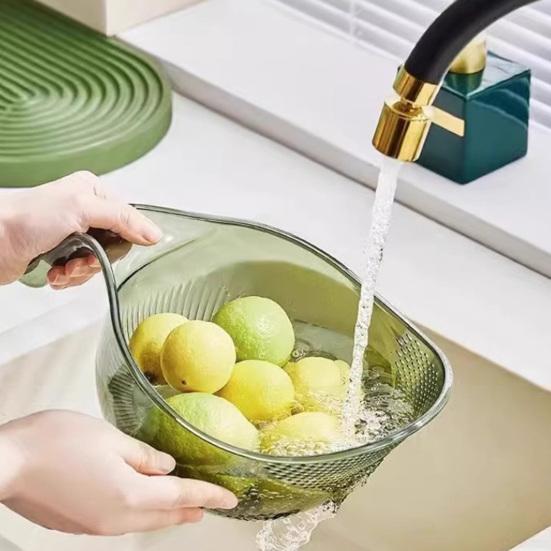 Drain Rice Basket Transparent Food-Grade Plastic Rice Vegetables Fruits Washing Basket with Ergonomic Handle Easy Lift Rice Washer
