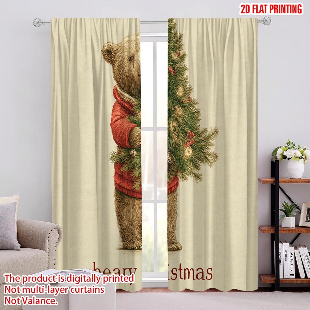 

2pcs,2D plane printing Pattern Curtains Bear Tree Durable Polyester (without rod) Versatile All Ldeal for Living Room, Bedroom, 52.50 × 116.00 cm 2 pcs