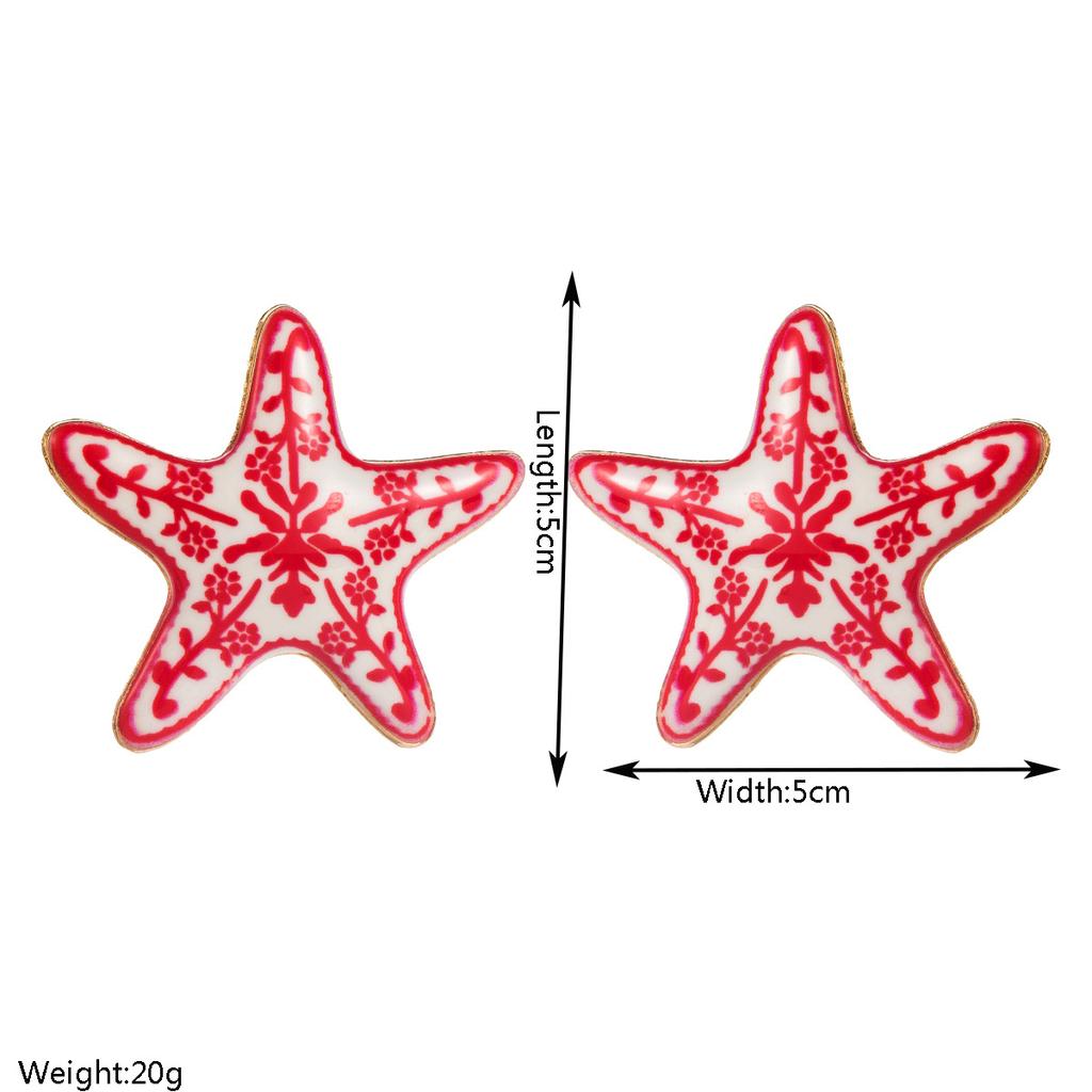 Colorful Blue and White Porcelain Starfish Earrings Unique Niche Design Beach Vacation Style Earrings for Women